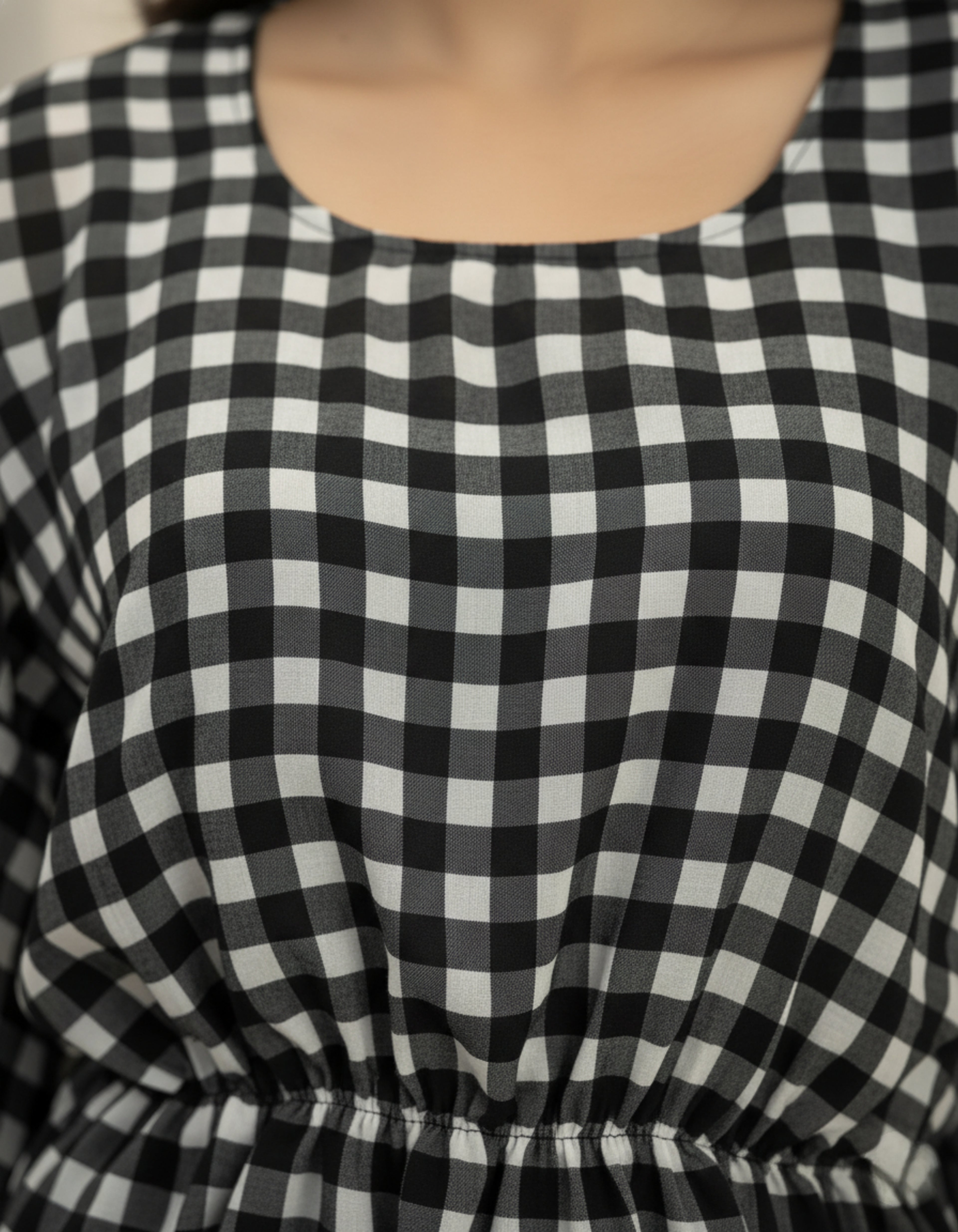 Black & White Checkered Georgette Kaftan Top with Lace Border | Viigobella