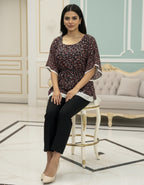 Black Floral Georgette Kaftan Top with Lace Hem | Viigobella