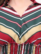 Viigobella Women’s Striped Crepe Dress with Smocked Waist – Export Quality