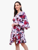 Women’s Printed Crepe Wrap Dress with Ruffle Hem – Export Quality