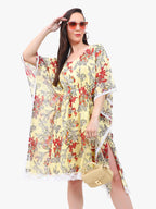 Women’s Printed Georgette Kaftan Dress with Lace Hem – Export Quality