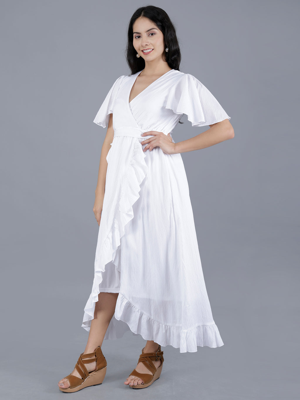 Viigobella Women’s Wrap Maxi Dress in White Delta Fabric | Manufacturer & Exporter