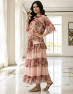 Premium Floral Layered Skirt & Shirt Co-ord Set in Soft Georgette