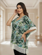 Leafy Printed Kaftan Top with Lace Border | Elegant Casual Wear | Viigobella