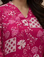 Pink Printed Cotton Kurta Pant Set for Women