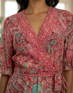 Viigobella Printed Kasturi Silk Wrap Dress with Ruffle Hem