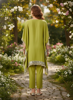 ViigoBella Rayon Mirror-Work Kaftan Kurti & Pant Set – Lime Green Festive Edition