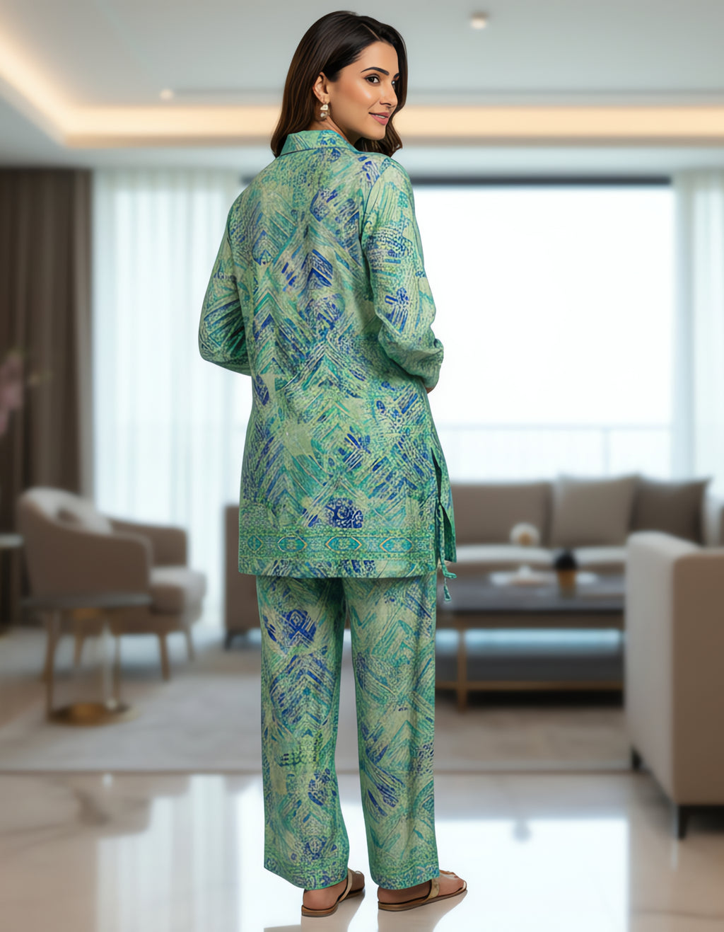 Aqua Blue Printed Kasturi Silk Cord Set for Women