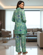 Aqua Blue Printed Kasturi Silk Cord Set for Women