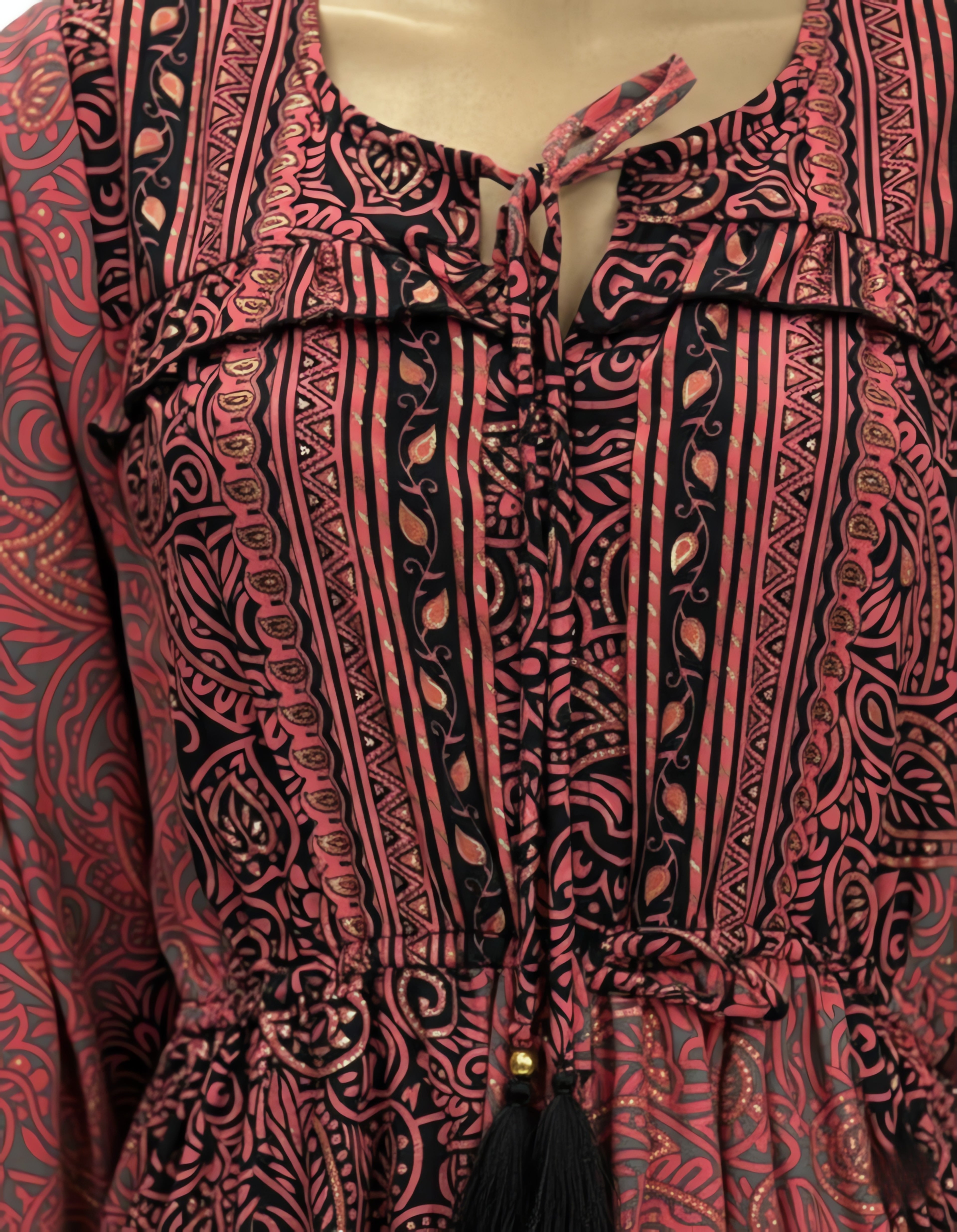 Viigobella Kasturi Silk Printed Tiered Maxi Dress with Drawstring Waist