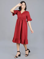 Viigobella Women’s Wrap Midi Dress in Maroon Sugarcane Fabric