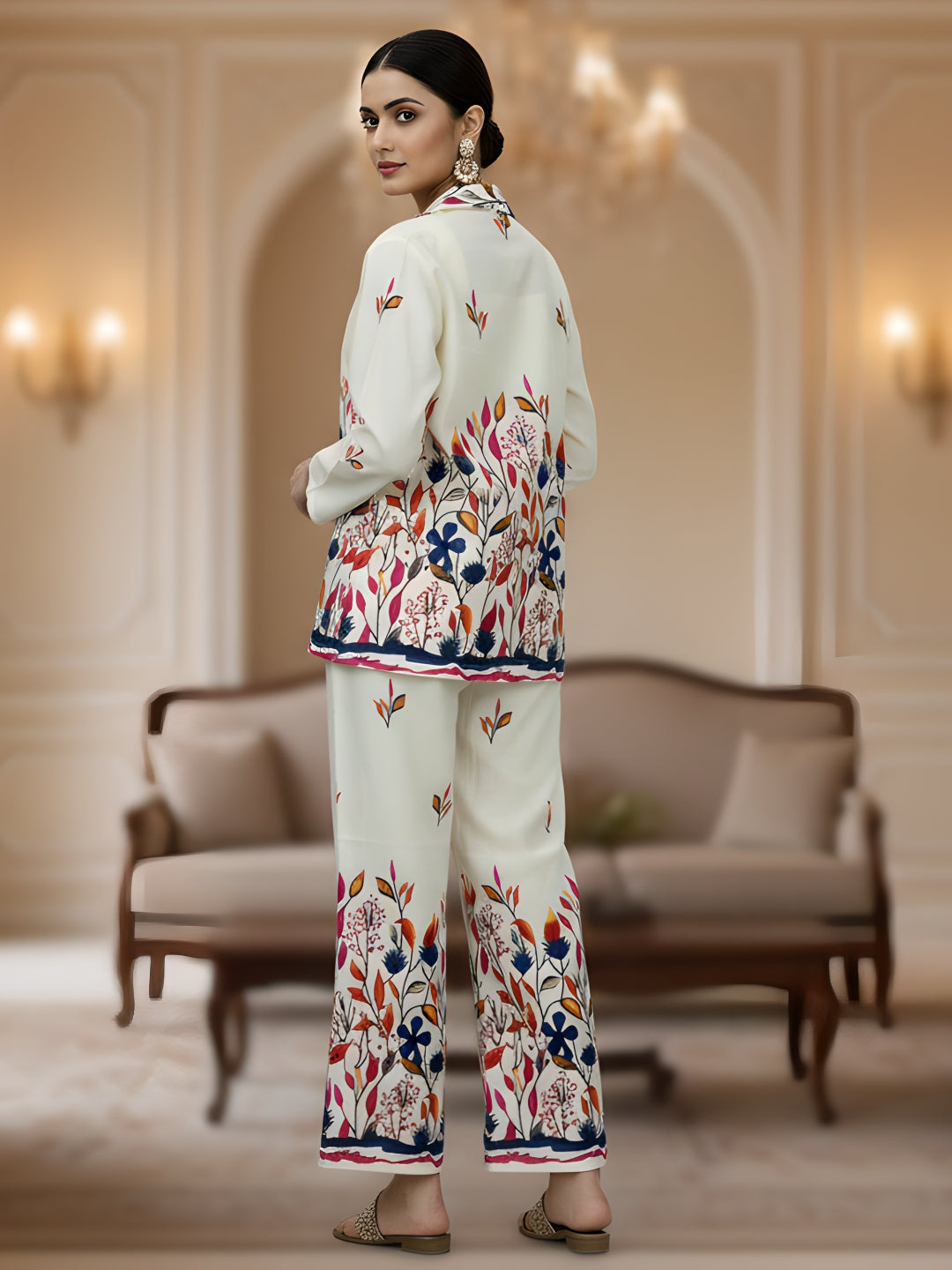 Premium Multicolor Floral Cotton Blazer Co-ord Set for Women (3-Piece)