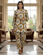 Women’s Mustard Floral Printed Co-ord Set – Vertigen Fabric