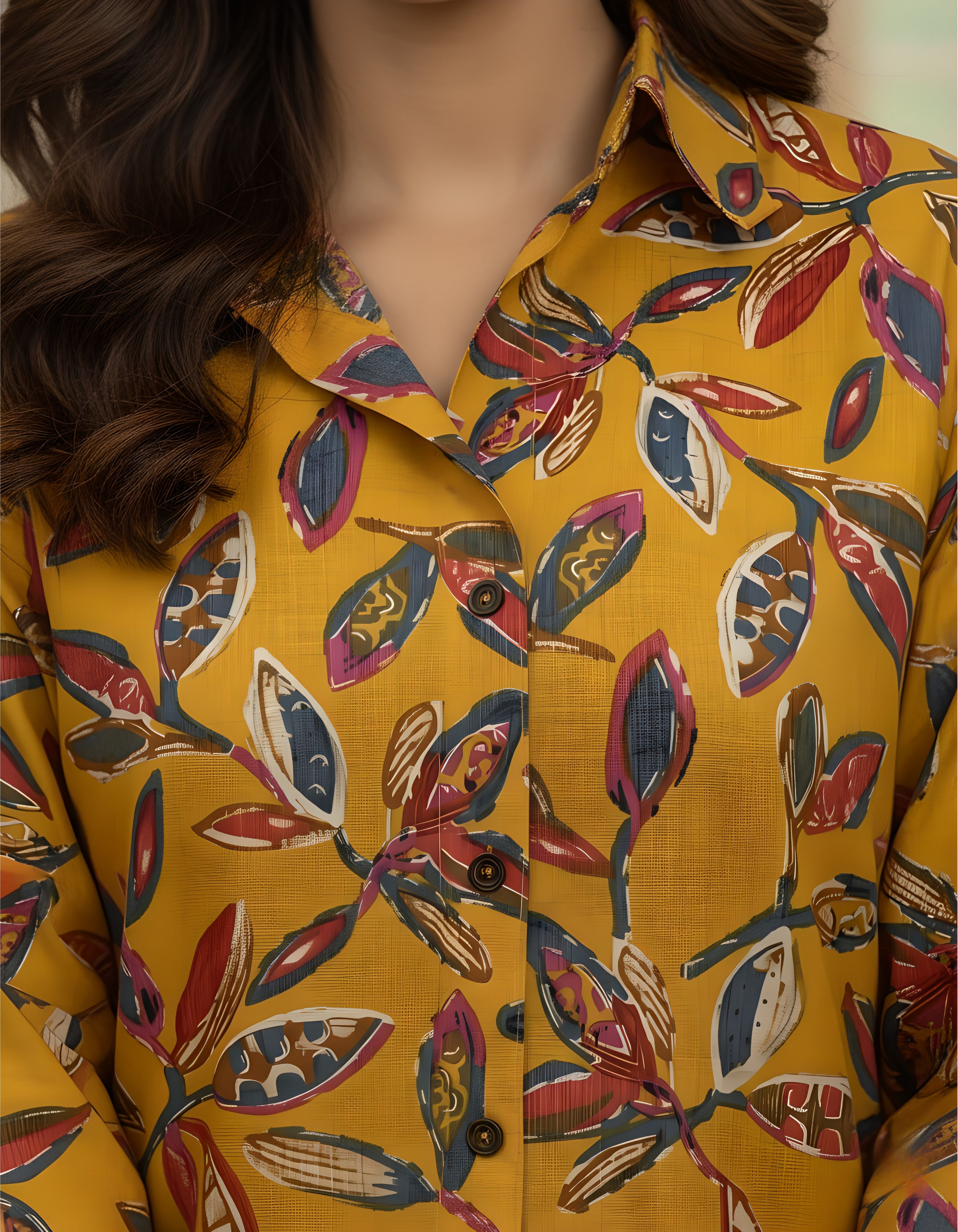 Women’s Mustard Leaf Printed Co-ord Set – Vertigen Fabric