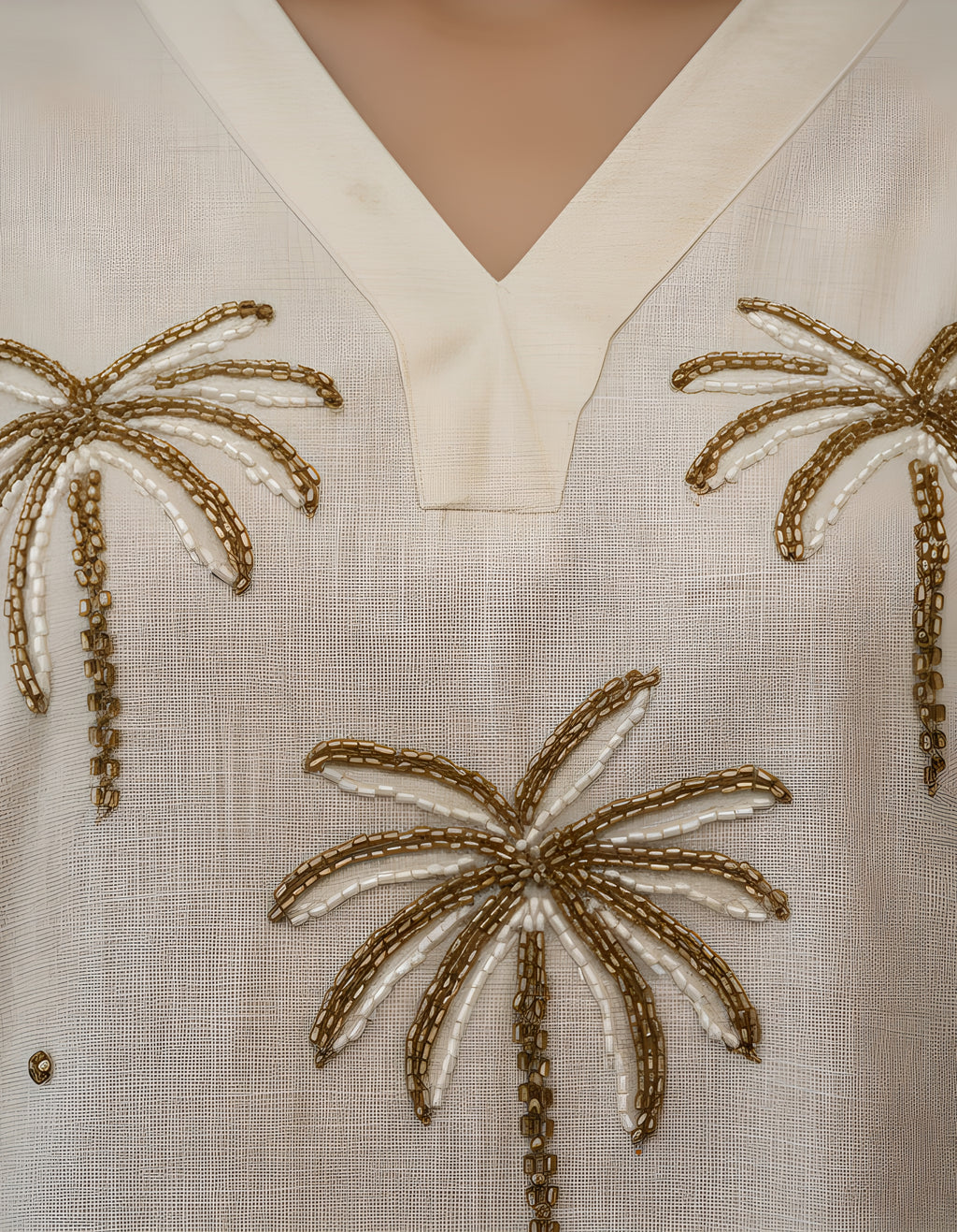 Elegant Embroidered Ivory Cotton Cord Set for Women