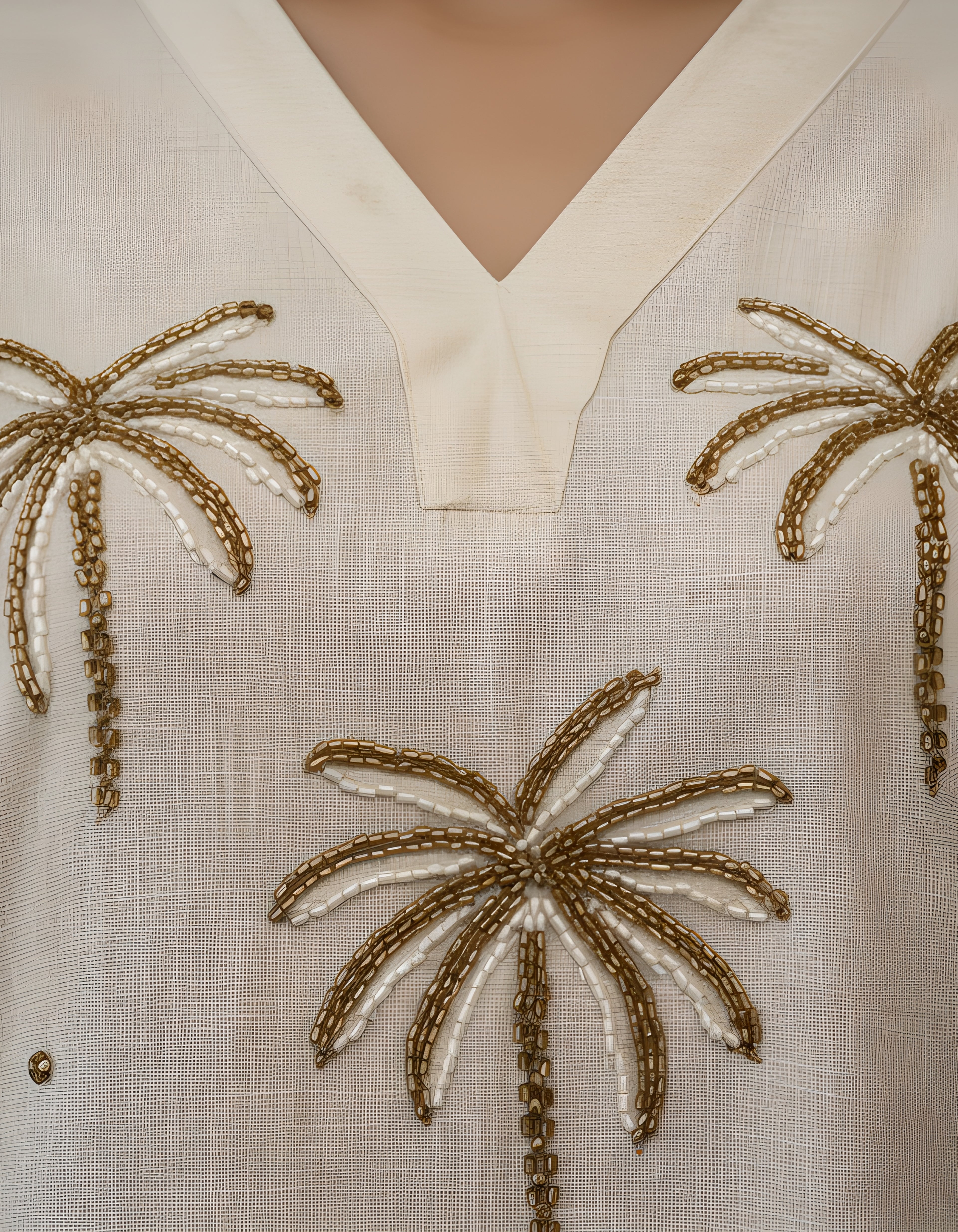 Elegant Embroidered Ivory Cotton Cord Set for Women