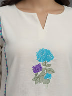 Blue Floral Embroidered Cotton Kurta Pant Set for Women