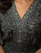 Viigobella Premium Kasturi Silk Printed Maxi Dress with Smocked Waist