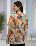 Vibrant Floral Georgette Kaftan Top with Lace Border | Viigobella