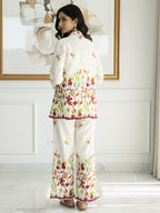 Elegant Floral Cotton Blazer Co-ord Set for Women (3-Piece)