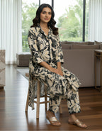 Black & Cream Abstract Long Shirt Co-ord Set in Kasturi Silk – Viigobella