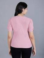 Viigobella Women’s Puff Sleeve Top in Pink Cotton Fabric