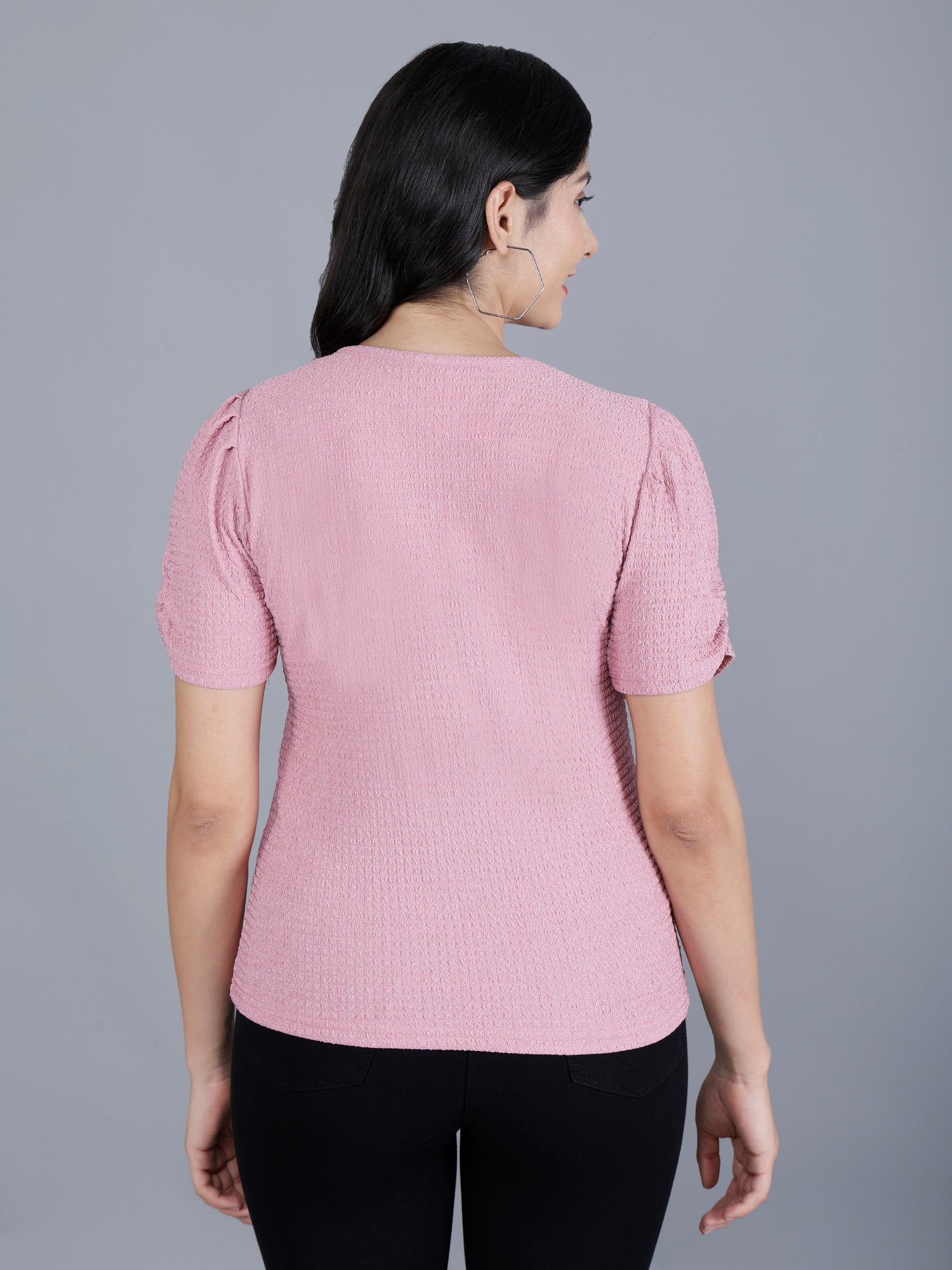 Viigobella Women’s Puff Sleeve Top in Pink Cotton Fabric