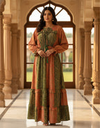 Viigobella Printed Boho Tiered Maxi Dress in Kasturi Silk