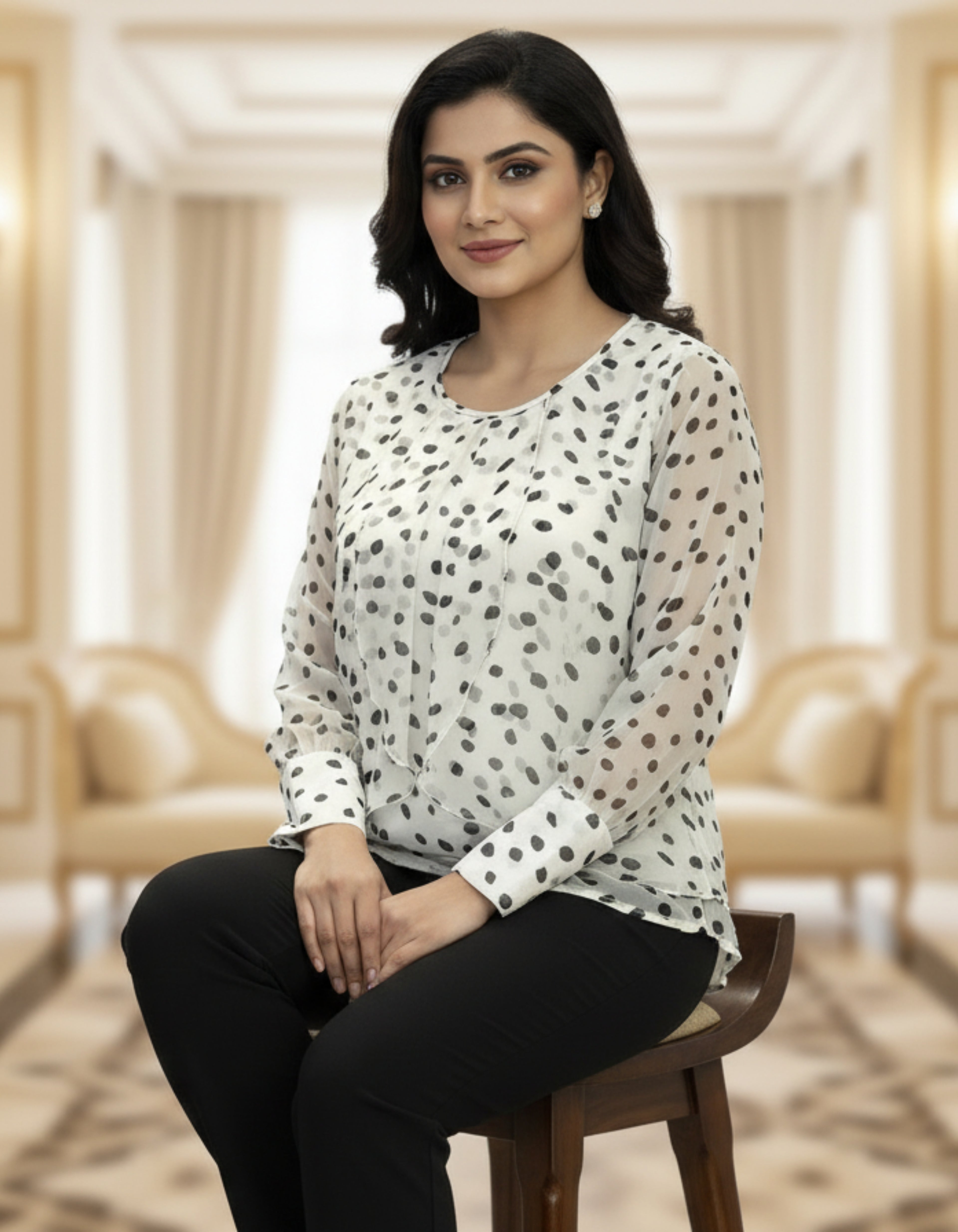 Polka Dot Layered Georgette Top | Elegant Western Wear | Viigobella