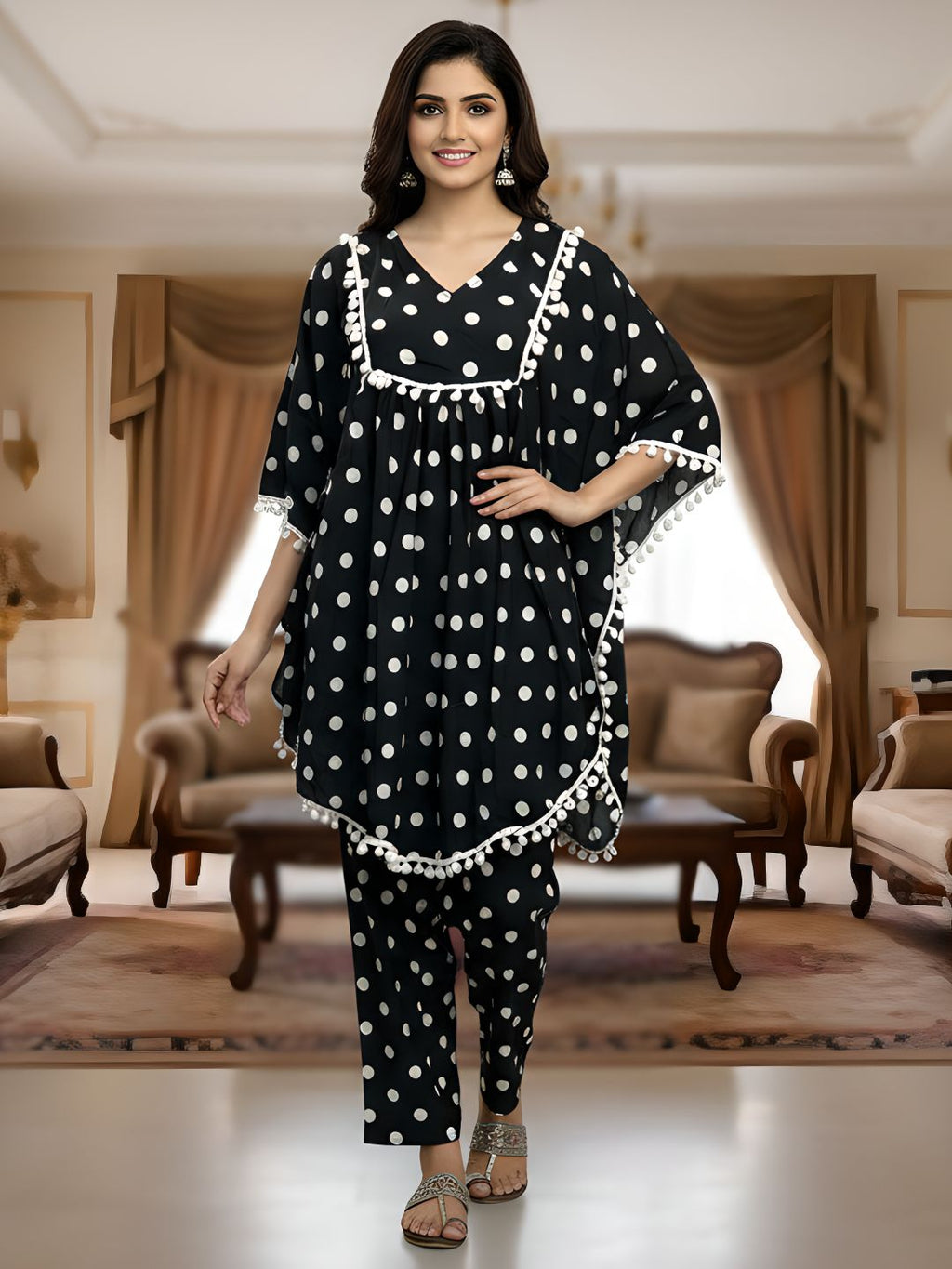 Polka Dot Kaftan Co-ord Set for Women