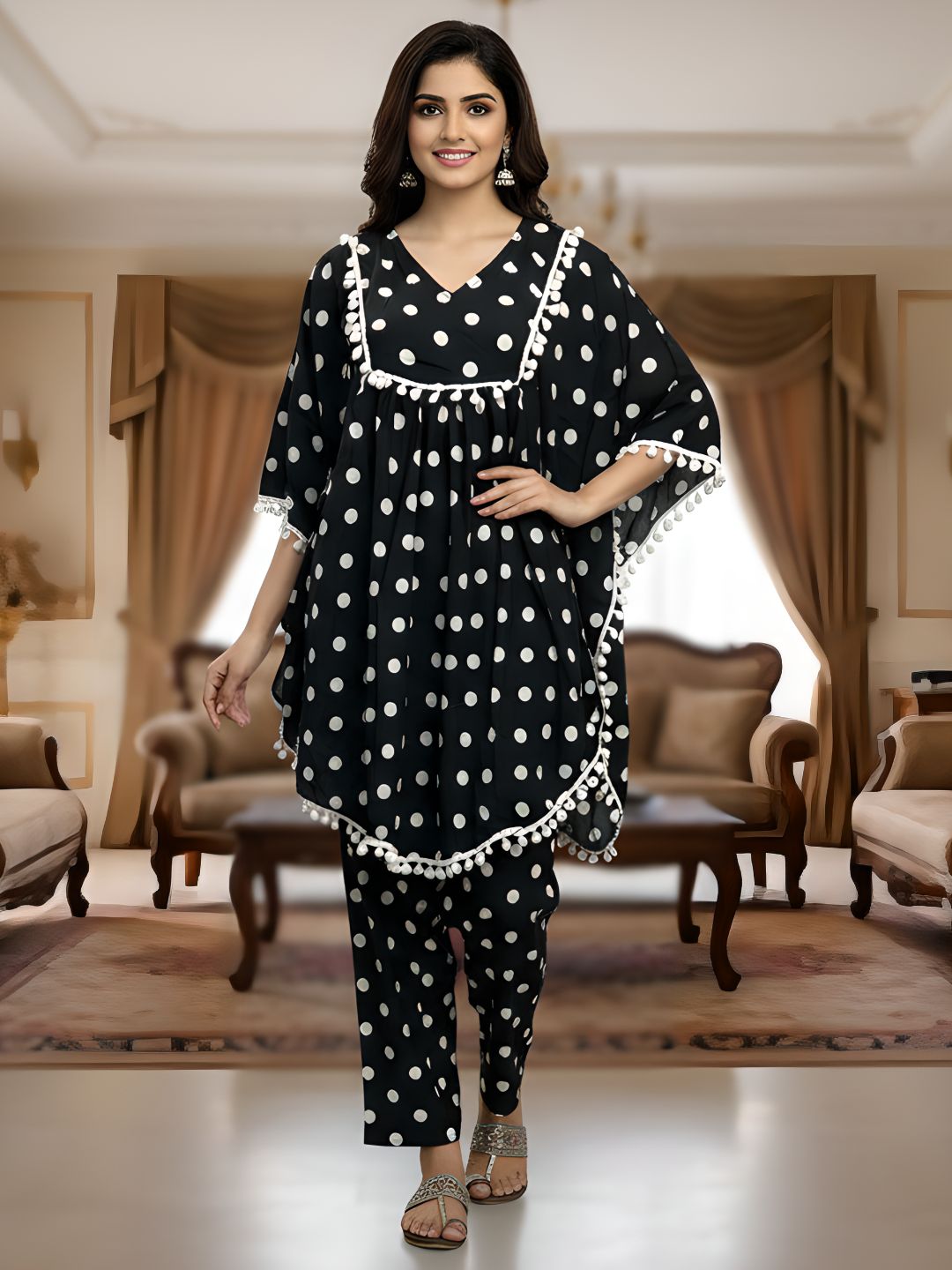 Polka Dot Kaftan Co-ord Set for Women