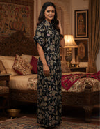 Viigobella Vertigen Fabric Black Botanical Printed Shirt-Style Long Dress