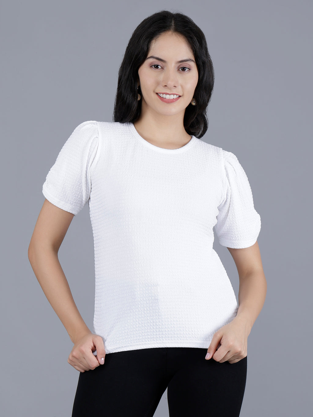 Viigobella Women’s Puff Sleeve Top in White Cotton Fabric