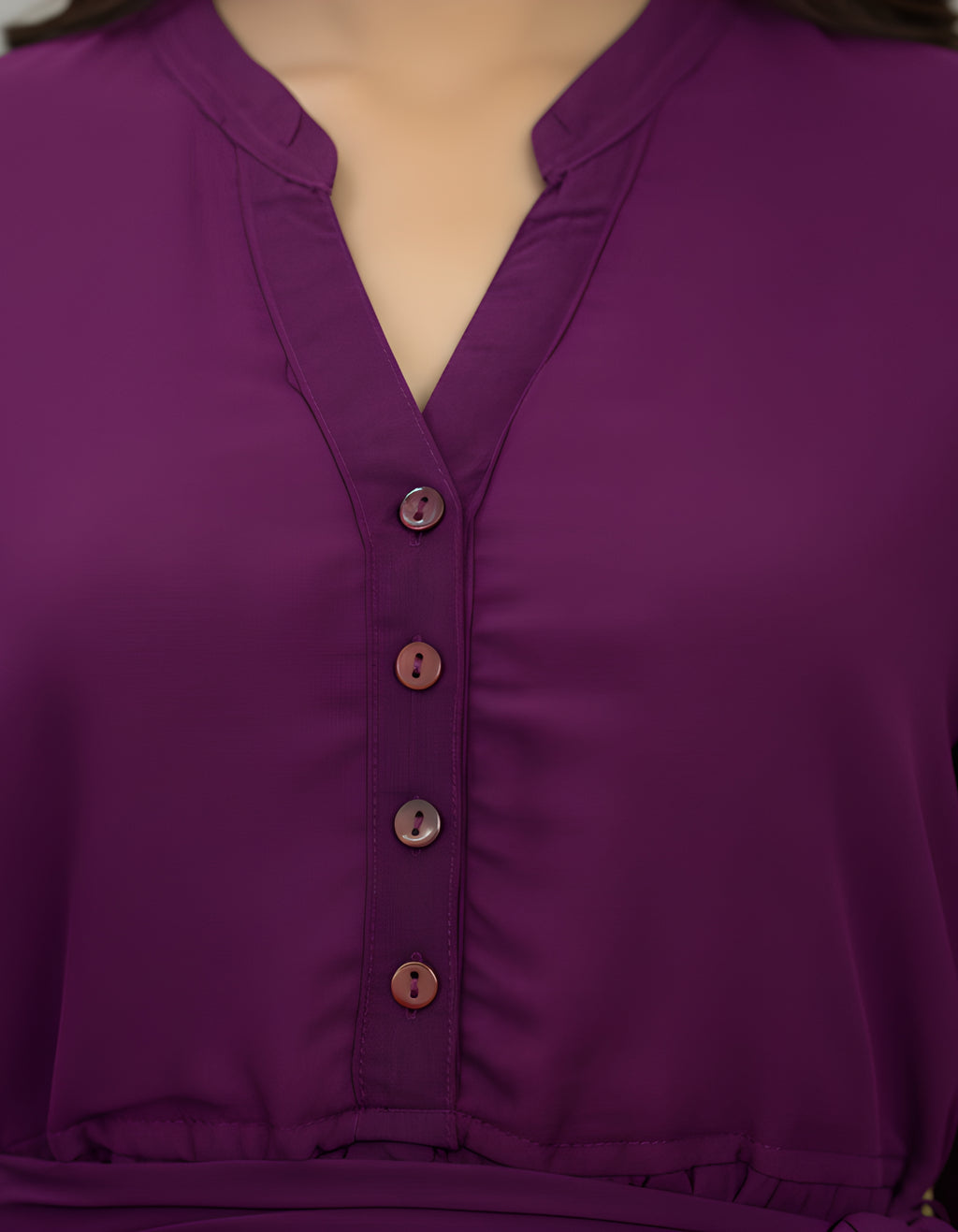 Premium Solid Georgette Midi Dress with Belt & Full Sleeves