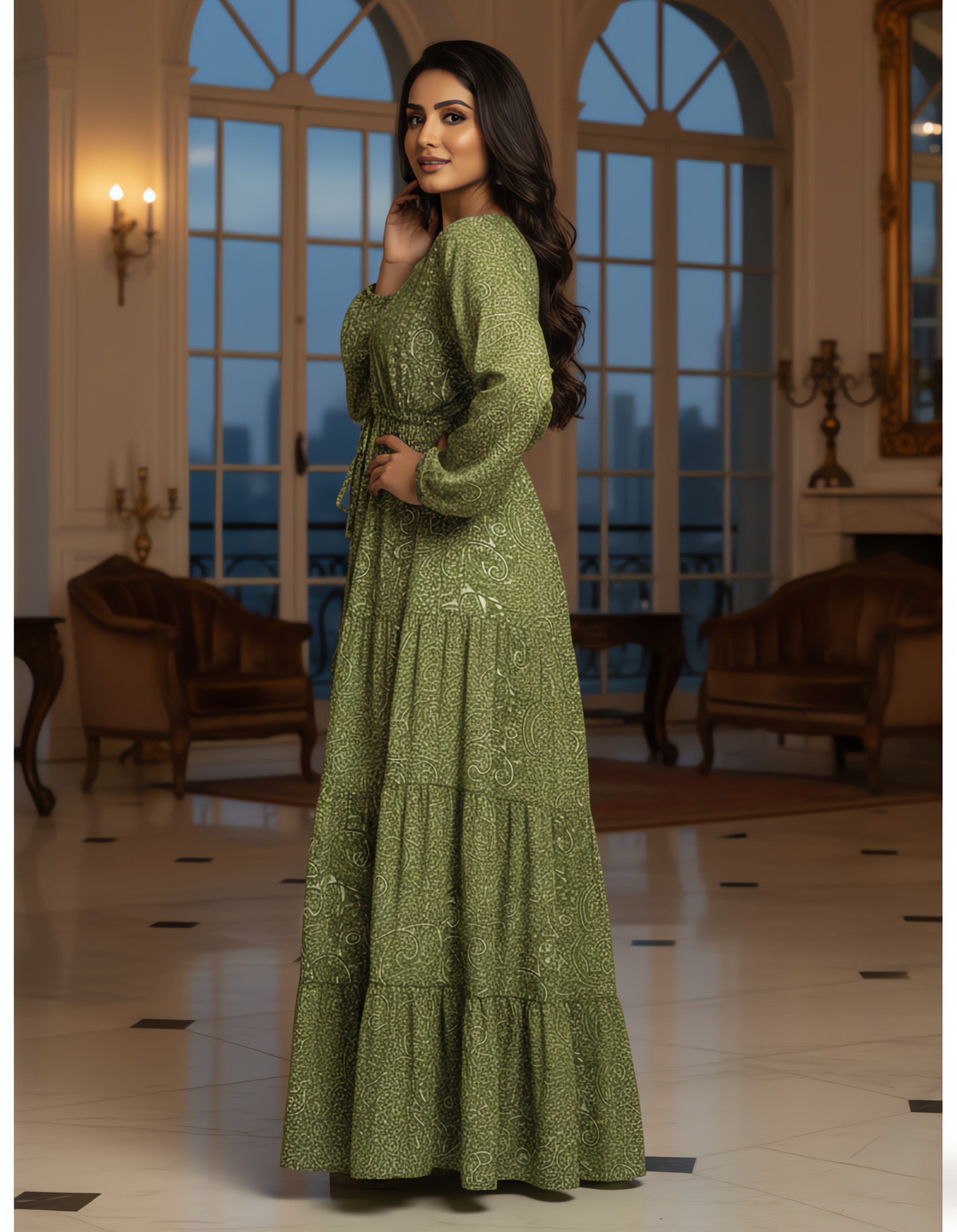 Kasturi Silk Printed Boho Maxi Dress with Drawstring Waist