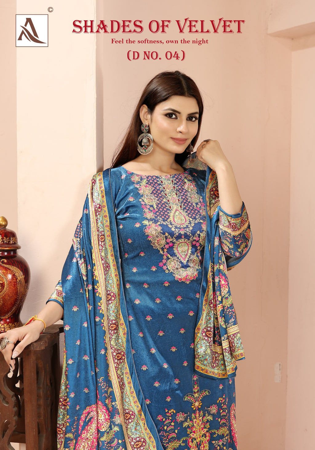 Premium Velvet Printed Straight Suit with Dupatta