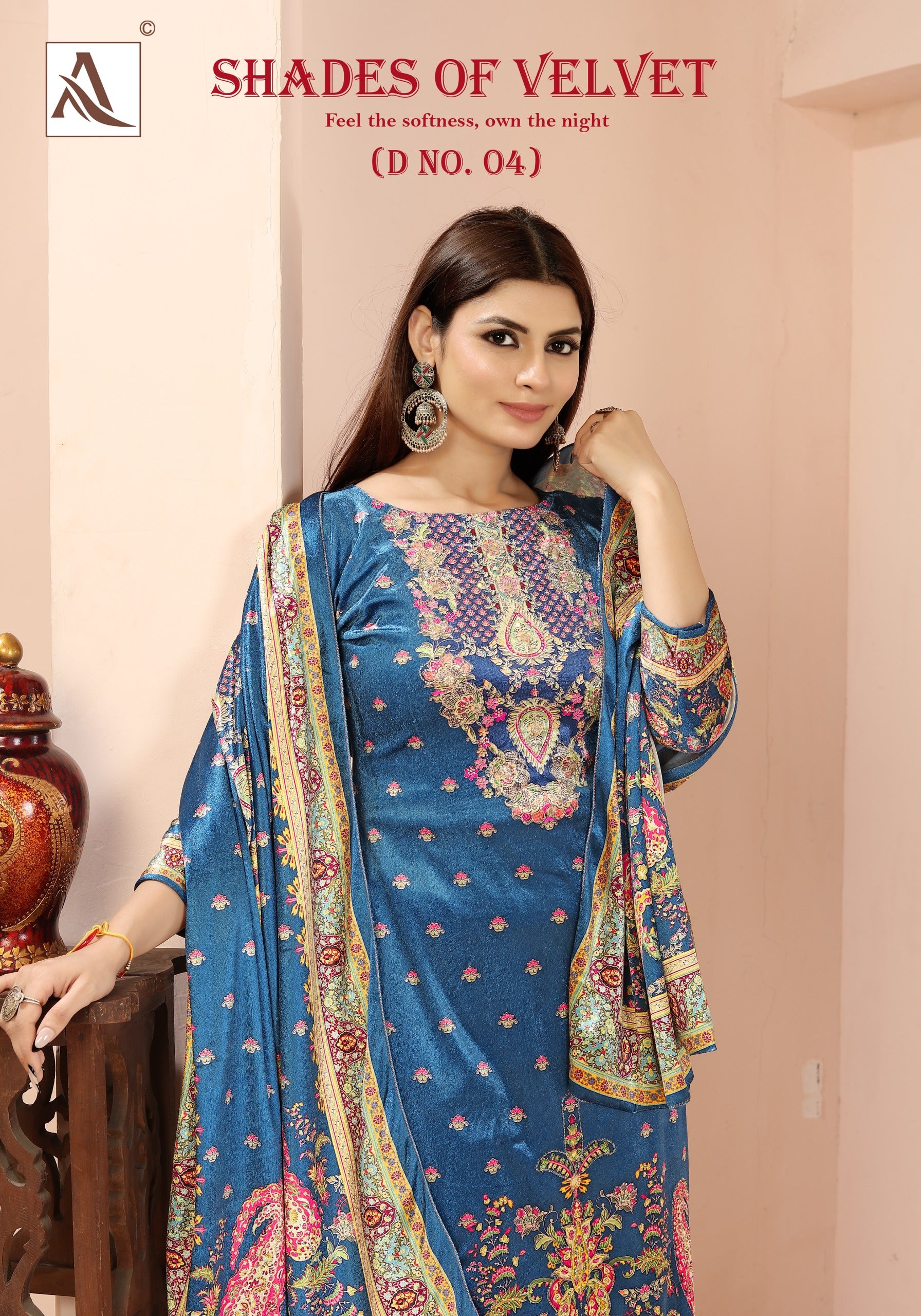 Premium Velvet Printed Straight Suit with Dupatta