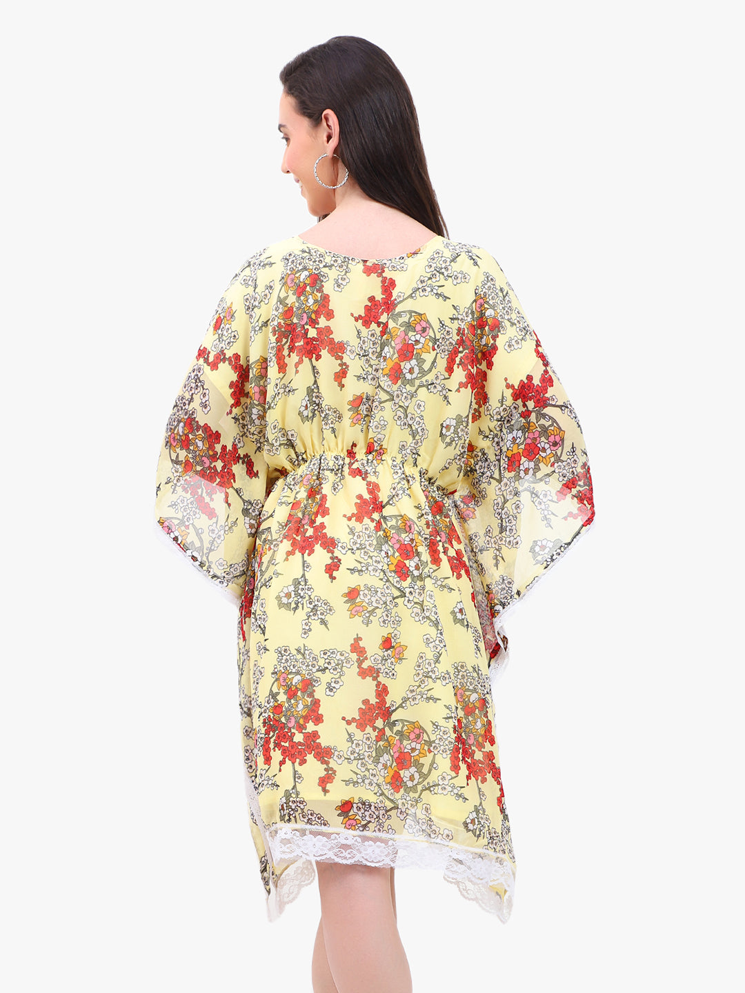 Women’s Printed Georgette Kaftan Dress with Lace Hem – Export Quality