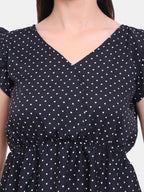 Viigobella Women’s Polka Dot Peplum Top in Black Crepe Fabric