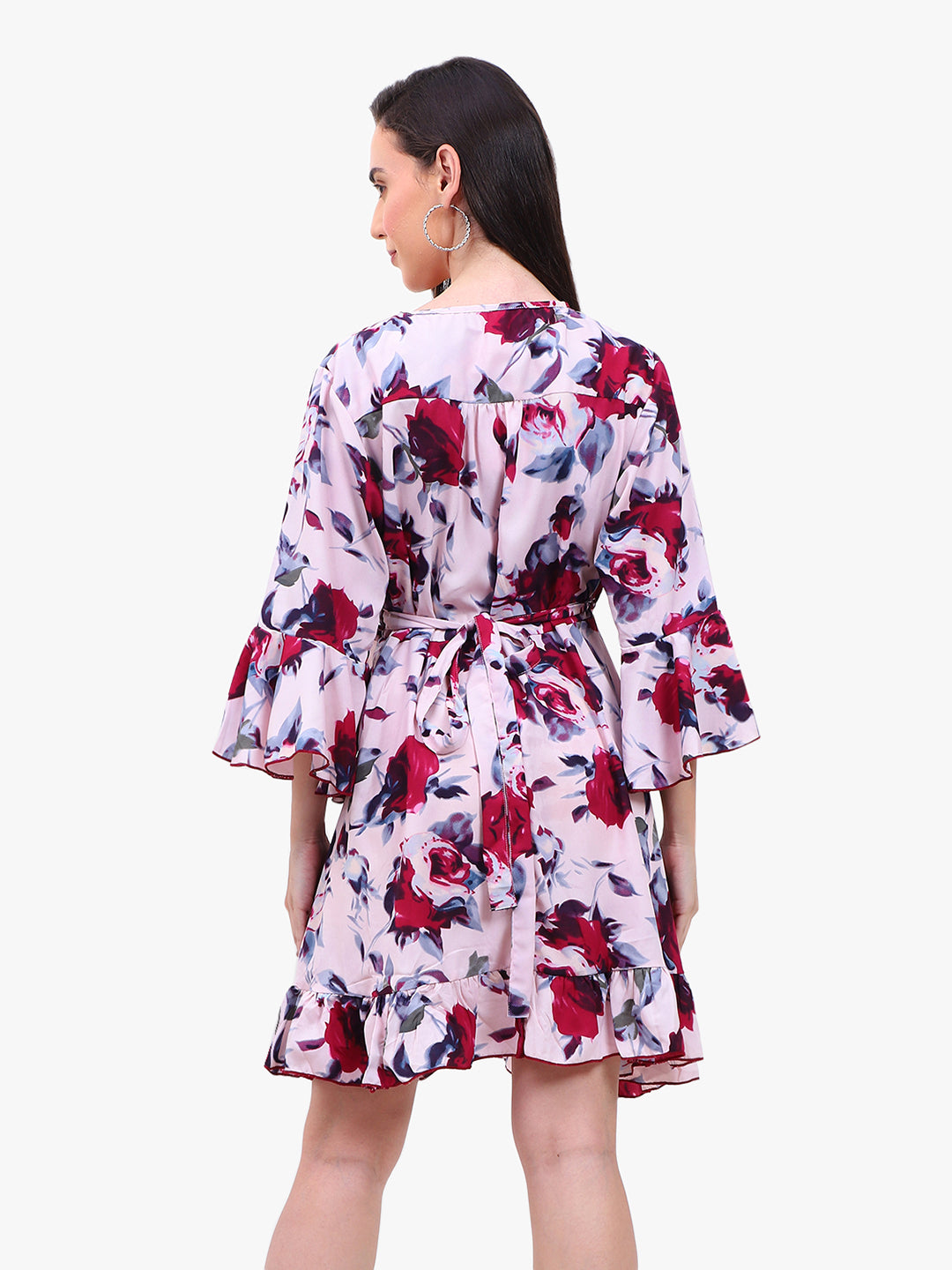 Women’s Printed Crepe Wrap Dress with Ruffle Hem – Export Quality
