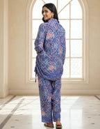 Royal Blue Printed Kasturi Silk Cord Set for Women