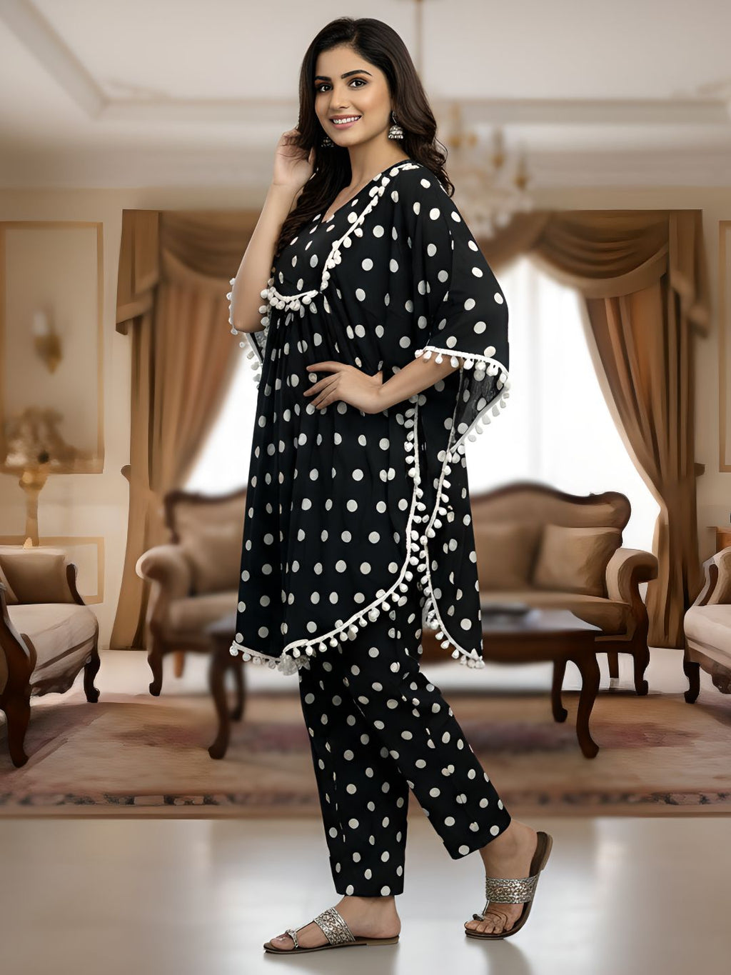 Polka Dot Kaftan Co-ord Set for Women
