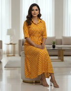 Viigobella Mustard Polka Dot Crepe Button-Down Maxi Dress