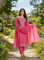 ViigoBella Roman Silk Embroidered Straight Suit with Dupatta – Pink Luxe Edition