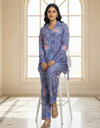 Royal Blue Printed Kasturi Silk Cord Set for Women