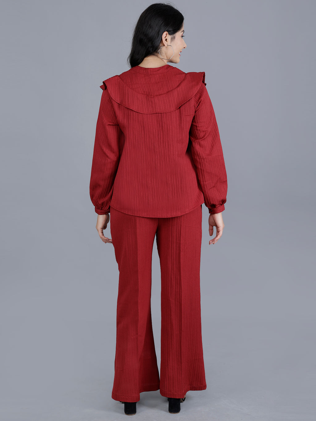 Viigobella Textured Sugarcane Ruffle Detail Top & Pant Co-Ord Set