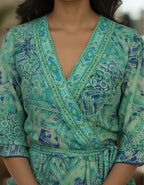 Viigobella Green Abstract Printed Kasturi Silk Wrap Dress