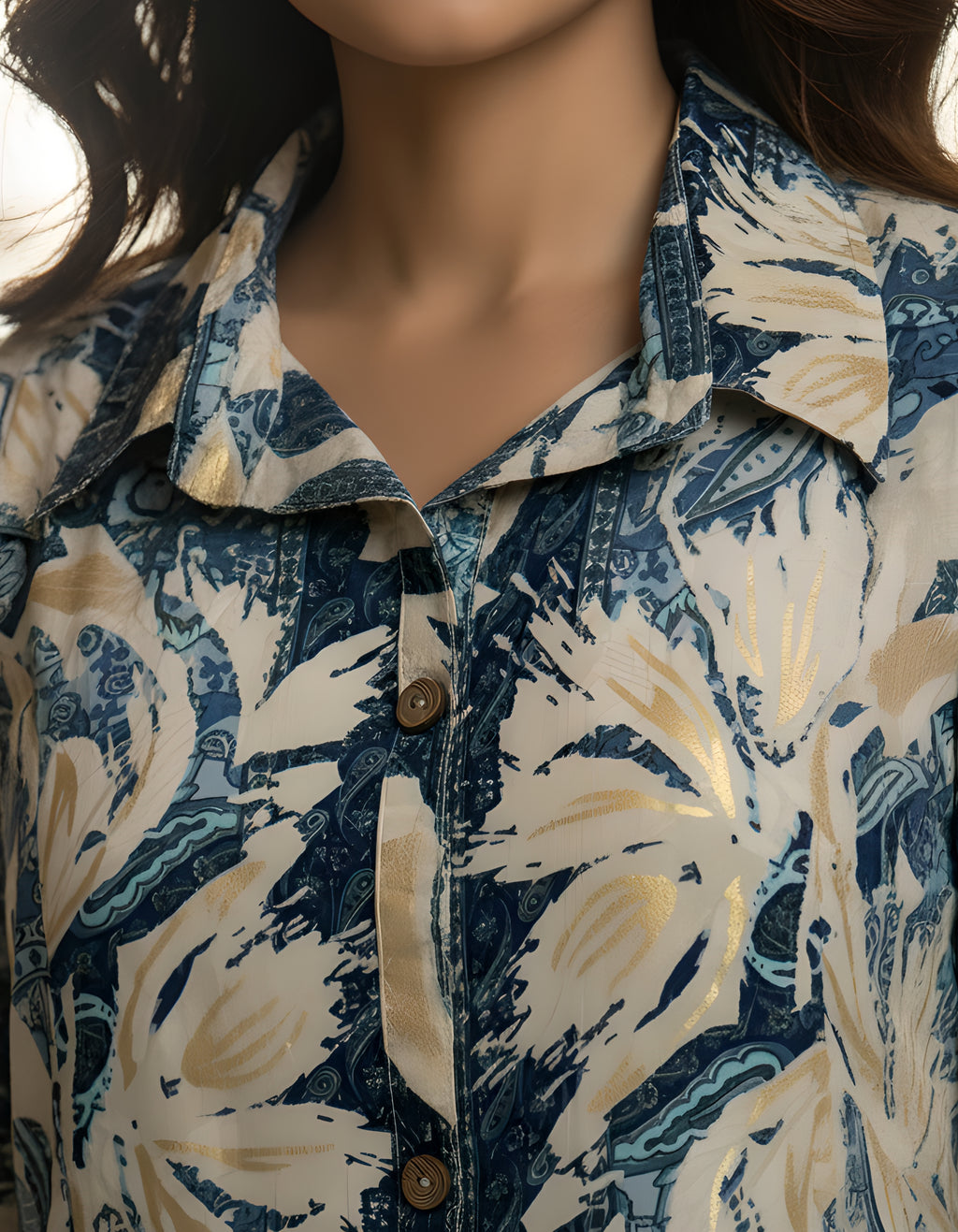 Blue & Cream Floral Long Shirt Kurta Co-ord Set in Kasturi Silk – Viigobella