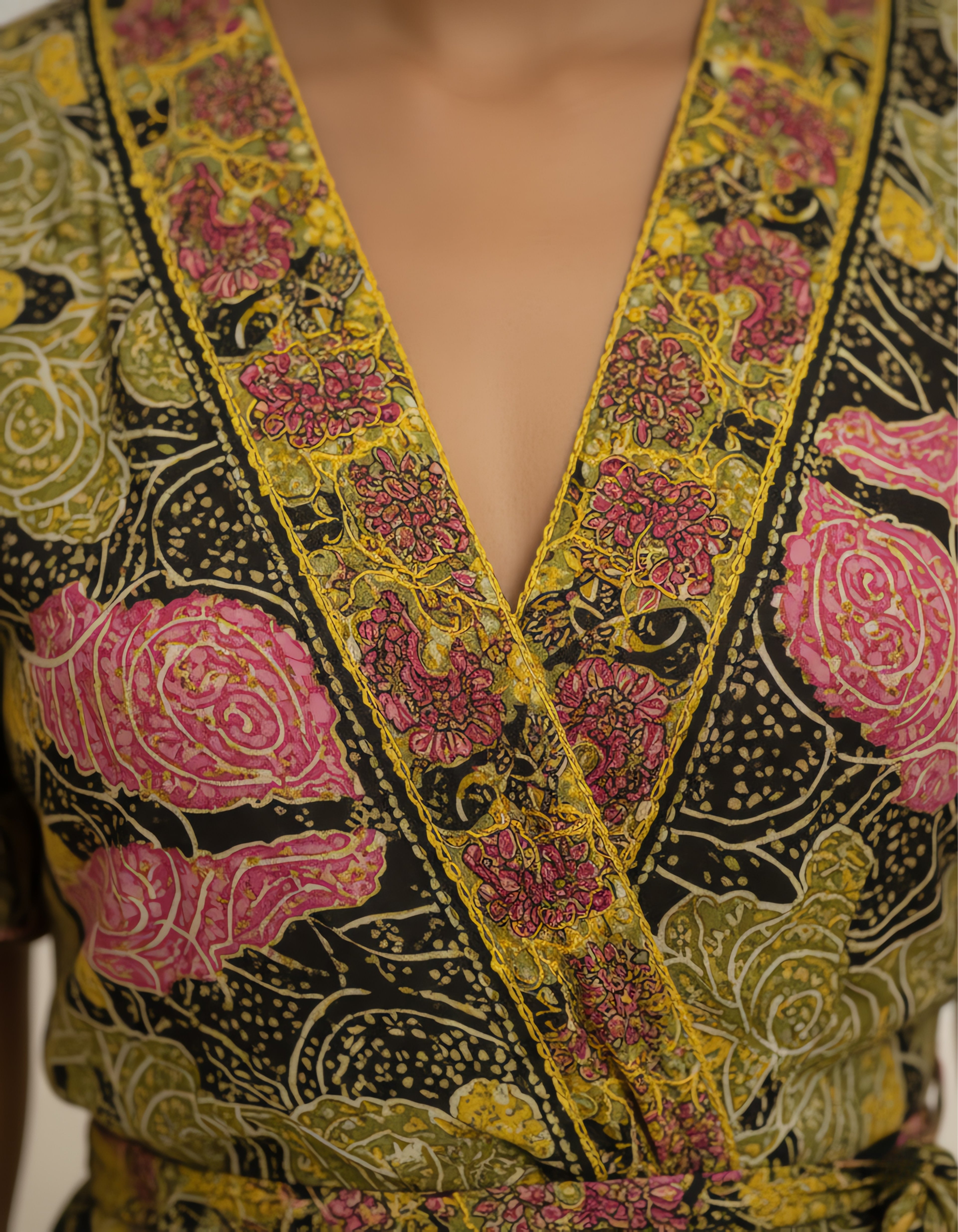 Viigobella Kasturi Silk Yellow Floral Wrap-Style Maxi Dress