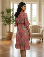 Viigobella Printed Kasturi Silk Wrap Dress with Ruffle Hem